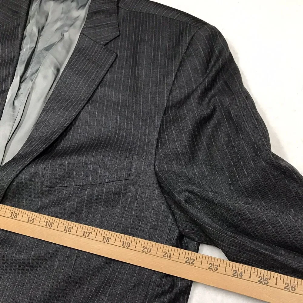 PETER MILLAR Suit Jacket Men 44R Black Pinstripe Wool 2 Button Double Vent USA